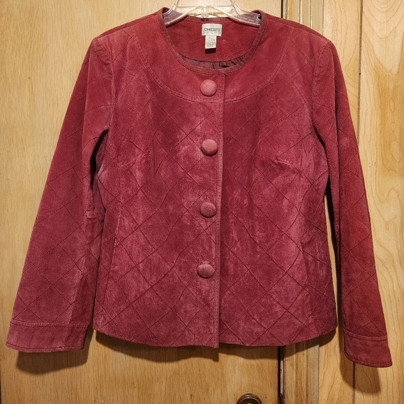 Chico's Jackets & Blazers - Chicos Leather Womens Jacket size 2 Large Wine Red 2 Pocket